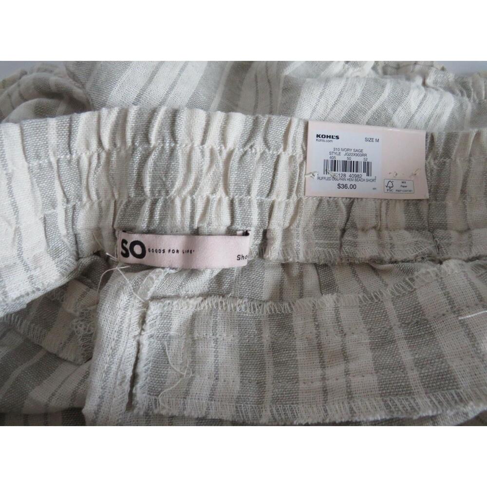 Kohl's 310 Ivory Sage Ruffled Dolphin Hem Beach Shorts NWT SZ Medium - Picture 4 of 4